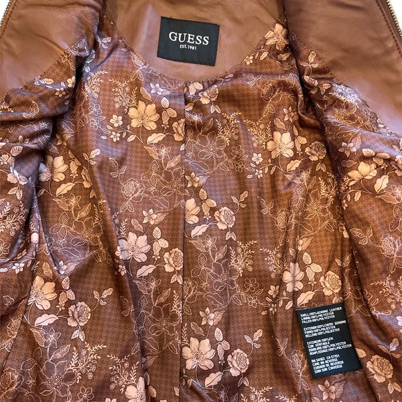 Guess Women's Cognac Quilted Leather Jacket  Size: Small - Picture 5 of 7